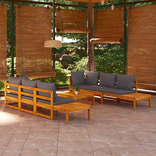 Homgoday 5-TLG. Garten-Lounge-Set Gartenmöbel Set Sitzgruppe Modular Sofa Garnitur Loungemöbel Sitzbank Sonnenliege für Garten Terrasse Balkon mit Dunkelgrau Kissen Massivholz Akazie