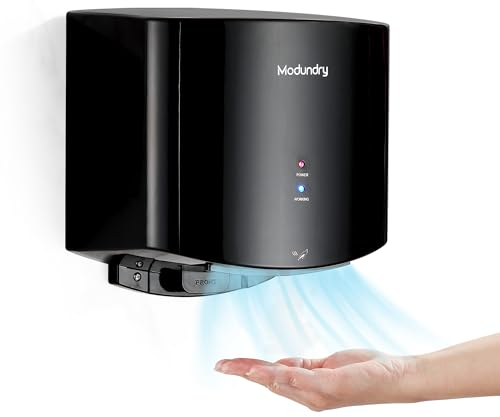 Modundry Asciugamani ad Aria Elettrico con Fotocellula, Asciuga Mani Automatico Professionale a Parete, per Commerciale e Famiglia Bagno e Servizi igienici, ABS Nero