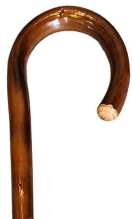 Stock-Fachmann® Gehstock Gehhilfe Spazierstock An Einem Stück Gebogen Kastanienholz Geflammt Mit Rundhakengriff Und Gummikapsel Farbe Braun Länge Wählbar Belastbar Bis 100kg