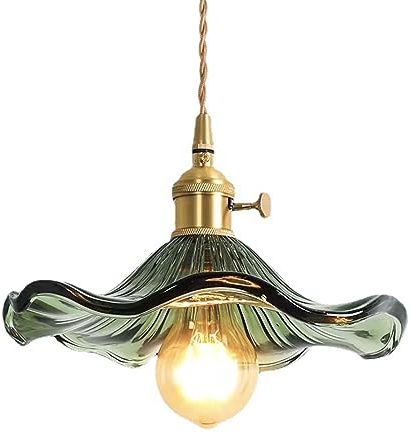 S-Cevada Pendelleuchte mit Glas Lotusblatt Lampenschirm, Industrial Vintage E27 Decken Hängelampe, Bauernhaus Esszimmer Kücheninsel Kronleuchter (Grün)