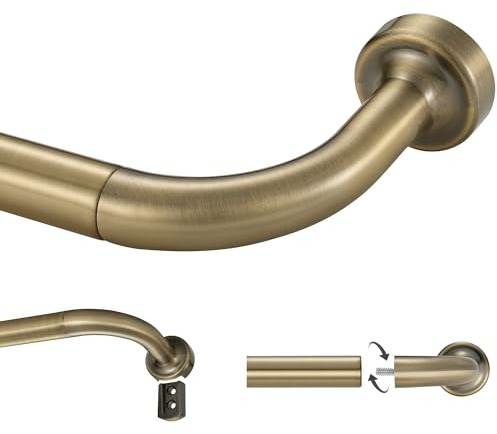 Lwiiom Antique Bronze Curtain Rod - 28-56 with 1 Diameter Discs, Adjustable Room Darkening Curtain Rod with Aluminum Finials and Brackets, Wrap Around Design