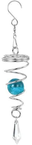 PATIKIL 8 Gazing Ball Spiral Tail, Decorative Wind Spinners 1 Crystal Glass Ball with Hanging Swivel Hook for Indoor Outdoor Garden Decoration, Sky Blue