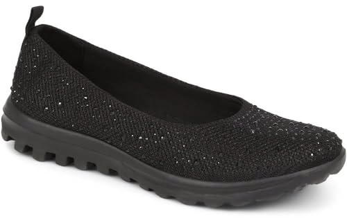 Pavers Women's Lightweight Slip On Pumps in Black - Shoes with Sparkle Detail and Wide D/E Fit - Ladies Casual Summer Footwear - Size UK 7 / EU 40