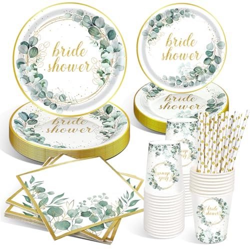 LAISLLA Juego de vajilla de fiesta para novia, vajilla de fiesta de novia a ser, platos de papel florales, servilletas para decoración de bodas, fiestas de compromiso, despedidas de soltero para 16