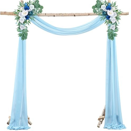 Lukery 1 Paneele Hochzeit Vorhang Hochzeitsbogen, Querbehang Gardine Freihanddeko Himmelbett Vorhänge Stoff Tüll Transparent Voile für Torbogen Zeremonie Dekoration (150 * 600cm,Denim-Blau)