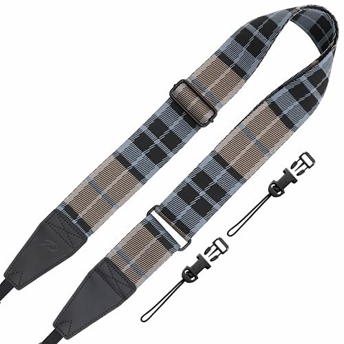 Padwa Lifestyle Adjustable Camera Strap with Quick Release Clip fits All Cameras - 2 Full Grain Leather Head,Exquisite Jacquard Embroidered Camera Straps for Photographers - Blue Twill
