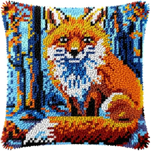 kitphoenix Knüpfkissen Zum Selber Knüpfen Knüpfen Set Knüpfteppiche Set Fuchs 3D Handgemachte Geschenke Knüpfteppich für Kinder und Erwachsene Knüpfset 43cm X 43cm