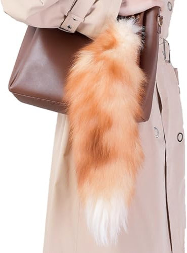 Mumuve Plüschschwanz-Schlüsselanhänger, Tierschwanz, Schlüsselhalter, Geldbörse, Tasche, Anhänger, Länge 50 cm, Fuchsschwanz-Schlüsselanhänger, 3TT