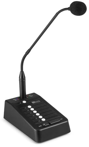 Power Dynamics PMPM10 Microphone Col de Cygne 6 Zones avec Base - pour Système Audio 100V Multizone, Liaison RJ45, Fonction Chime, Idéal pour Les Sonorisations Commerciales 100V