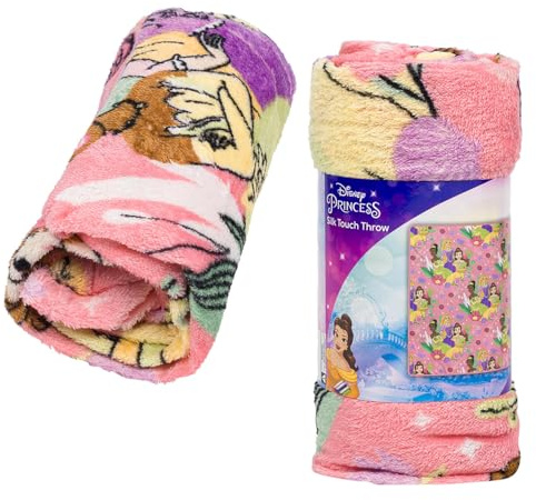 Northwest Disney Princess Kids' Bed Silk Throw Blanket 40 x 50, Single, Pink, 91875