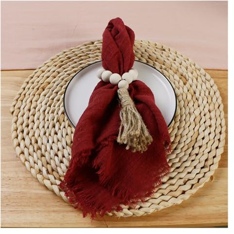 HWJFDC Stoffservietten 50PCS 42x42cm Retro Gaze Hochzeit Servietten Baumwolle Gaze Weihnachten Tisch Dekor Geschirrtücher Dinner-Party Tisch rustikale Dekor(Burgundy)