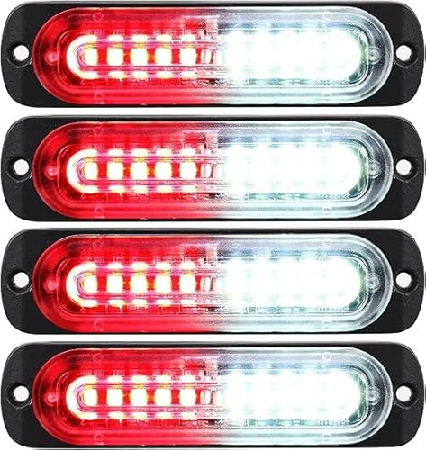 SHANJIA Spia di Emergenza Super Luminosa, LED Ultra Slim Strobe 4.4-Inch 4Pack 10LED Luce Laterale per Camion12V-24V LED Luce Stroboscopica di Emergenza per Rimorchio Camion Caravan (Bianco - Rosso)