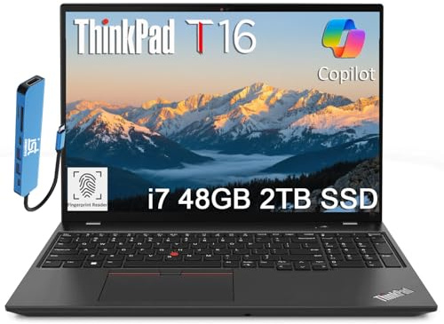 Lenovo ThinkPad T16 Business Laptop (16 FHD+ Anti-Glare, Intel 10-Core i7-1355U, 48GB DDR5 RAM, 2TB SSD), Fingerprint, 2 x Thunderbolt 4, Webcam, Ethernet, Wi-Fi 6E, IST Hub, Win 11