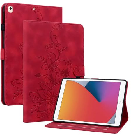 Rosbtib Custodia Cover per iPad 9.7 pollici modello 2017/2018 5/6 generazione, Slim Fit Folio Pieghevole Cover Protettiva con Slot per schede Chiusura Magnetica Cover iPad 9.7, Gigli Rossi