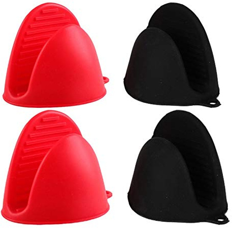 Mibbxea Silikon-Ofenhandschuhe, Pinch-Griff für Toaster, Mini-Topflappen, Küchenhandschuhe, hitzebeständige Handschuhe zum Kochen, Backen, Grillen, 2 Paar (Schwarz und Rot)