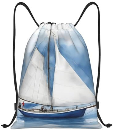 Rucksack Mit Kordelzug Blaues Segelboot 1 Druck Klapprucksack Herren Turnbeutel Für Damen & Herren Damen Gymnastikbeutel, Für Reisen, Strandurlaub, 36x42cm