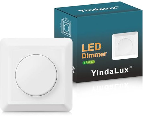 YindaLux Dimmer für LED Lampen, Dimmer Schalter für Dimmbare LEDs 3–200W / Halogen 3–200W, LED Dimmer 230V, Lichtschalter dimmbar, Phasenabschnittdimmer für Schlafzimmer, Wohnzimmer, Küche, Weiß