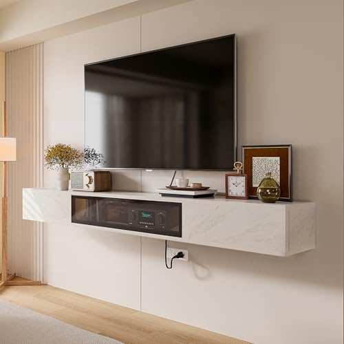 Artifyshore High Gloss Floating TV Unit Wall Mounted TV Cabinet, 120CM Under TV Floating Stand, Media Entertainment Shelf with 3 Doors for Living Room Bedroom White