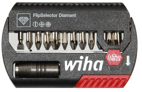 Wiha 14-teiliges Bit Set Flip Selector mit Diamantbeschichtung, CentroFix Bithalter, magnetisch, für Schraubenzubehör in Industrie und Handwerk, PH, PZ, Schlitz Bits, ¼ 25mm