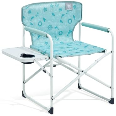 EVER ADVANCED Kids Directors Chair with Side table for Camping, RV & Sports, Padded Kid Outdoor Seat with Safety Lock, Lightweight Portable Camp Chairs for Beach, Balcony, Patio, Supports 150lbs Green