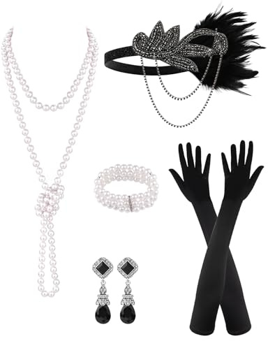 PLULON 6-teiliges Flapper-Accessoires im Stil der 1920er Jahre für Damen, Great Gatsby Flapper-Accessoires, modisches Kostüm der Goldenen 20er für Damen
