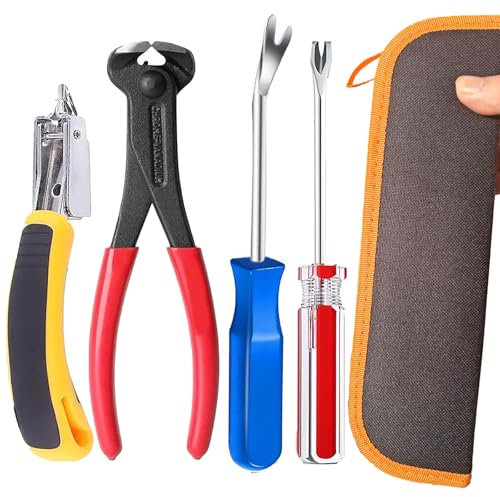 Upholstery Staple Remover Tack Puller Nail Remover Tool Set Nail Puller Plier, Staple Puller, Tack Lifter, Fastener Remover, for Furniture Floor Wall Wooden Case Photo Frame with a Leather Zipper Bag