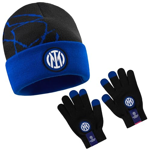 Inter Milan F.C. Cappello Invernale e Guanti Bambino Adolescenti, Regalo Ragazzo