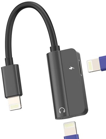 Adaptador Lightning Auriculares 2en1 para iPhone 14 13 Pro MAX Cargador Cable Auxiliar Audio Conector para Apple Microfono Headphones Accesorios Coche para iPad Conectores Doble Lighting Jack Adapter