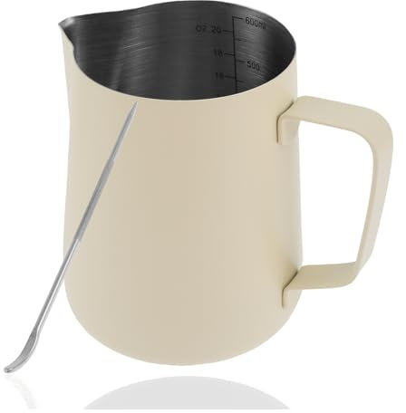 WENYOG Pot à Lait Pichet à Mousse de Lait en Acier Inoxydable, Bec Long et Arrondi, pichet à Latte, pichet à Lait, mousseur Professionnel, pichet à Vapeur for Lait Barista(Off White)