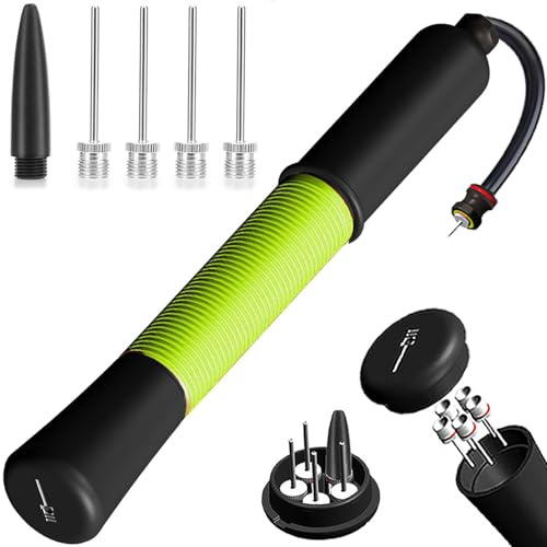 Ball Pump with Needle Storage, 5 Needles & Extendable Hose for Football