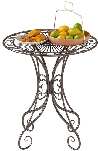 Outsunny Table de Jardin Ronde Ø 85 cm, Table de terrasse Cadre en métal, Charge de 50 kg, pour intérieur et extérieur, pour Balcon, Porche, Marron