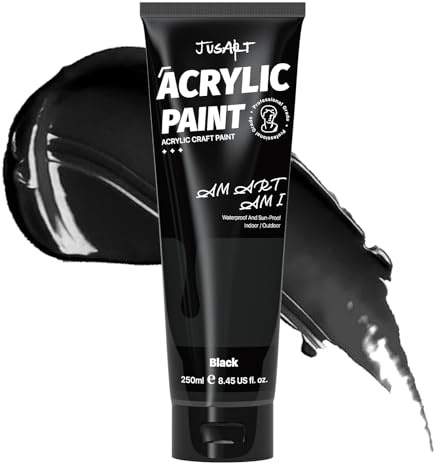 JusArt Acrylfarbe Schwarz 250 ml,Ungiftige Bastelfarbe mit hoher Deckkraft – Für Leinwand,Holz,Stoff,Ton,Stein & Keramik,Künstlerbedarf für Erwachsene & Kinder