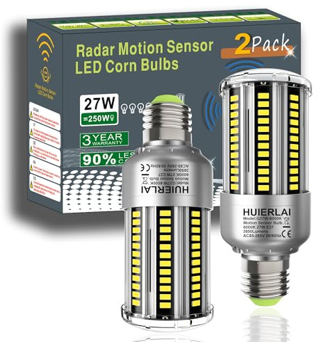HUIERLAI Ampoule led E27 Detecteur de Mouvement 27W 6000K