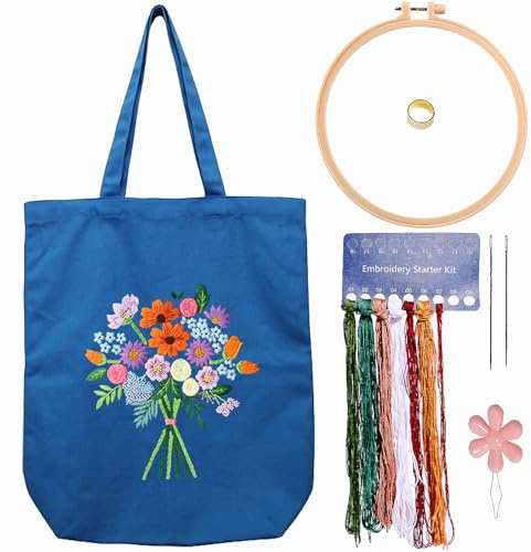 CREAWONDER Stickset aus Segeltuch mit Muster für Anfänger, Kunst und DIY Stickerei-Bastelsets für Erwachsene, inklusive Anleitung, Fingerhut, Stickrahmen, Farbfäden und Werkzeug