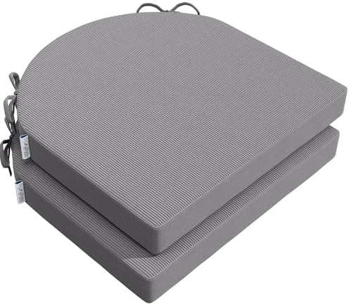 PRIMEPATIO Sitzkissen für Esszimmerstuhl, 2er-Set, Terrassensitzkissen mit Bändern für Gartenküche, U-Form-Schaumstoff, bequemes Stuhlpolster für drinnen und draußen, 50 x 50 cm, Hellgrau