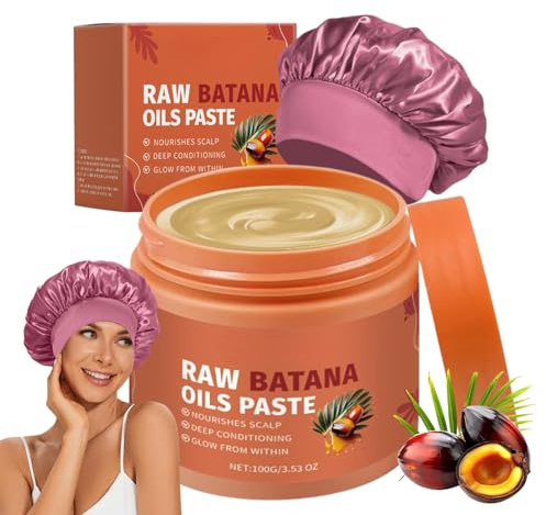 2pcs Raw Batana Oils Paste With Silk Bonnet,Long-Lasting Moisturizing Batana Oil Paste for Hair Growth,Raw Batana Oil Hair Mask Strengthener oil Repair Split Ends,Prevents Hair Loss (Silk Bonnet 2PCS)