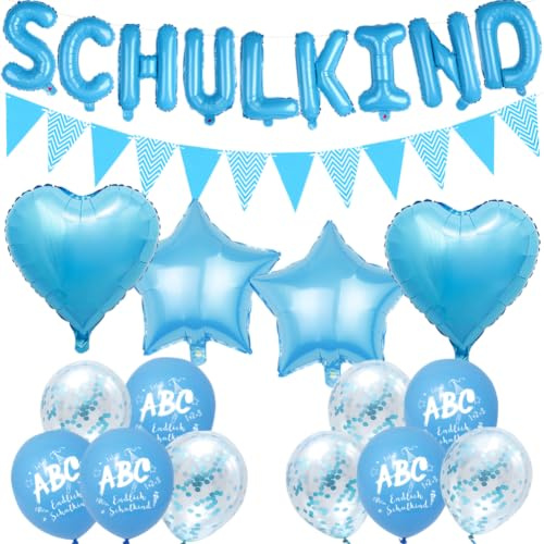 Deko einschulung Schulkind jungen 2026 Folienballons, Luftballons & Girlanden Perfekt für Schulstart-Fest & Schülerparty Deko (Blau)