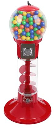 BYOIPLOI Gumball Machine with Stand, 43.31in Height Red Twirling Style Candy Dispenser, Gumball Machine for Kids, 300 Capsule Toys, Big Spiral Gumball Bank for $1 Coins Only