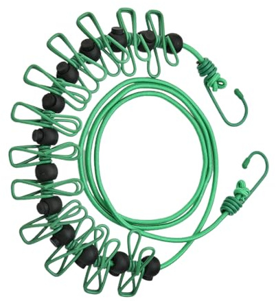 Corda per bucato elastica regolabile – Corda per biancheria estensibile, portatile, retrattile, resistente al | Linea di sospensione durevole con clip di serratura, elementi di fissaggio sicuri