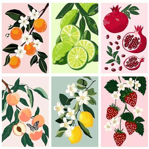 MAXBYE 6 Pack Paint by Numbers Kit for Adults Children, Fruits Painting by Number Without Frame for Beginners, Easy DIY Painting Kits on Canvas Acrylic Pigment Home Wall Decor Gifts 20x30 cm