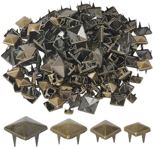 GORGECRAFT 200 Stück 4 Größen Pyramidenförmige Nagelkopfnieten Quadratische Metallnieten Spikes Bronzefarbene Punk Ledernieten Vierbackige Quadratische Spikes Mit Ahle Für Schuhe Kleidung DIY Projekte