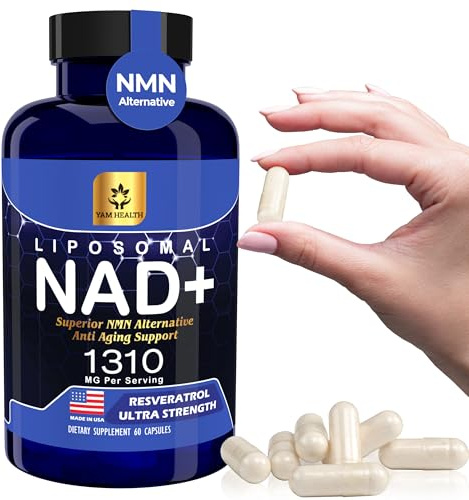 YAM Health Liposomal NAD+ 1310mg with Resveratrol & Niacin (Vitamin B3) for Energy & Cellular Support, Antioxidant Supplement, Vegan, Non-GMO, 60 Capsules
