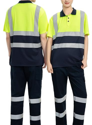 Celanisai Abbigliamento da Lavoro Uomo 2 Pezzi Abiti Riflettente Tuta Da Lavoro Polo E Lungo Pantaloni Da Lavoro Baggy Estivo Con Tasche Protezione Avviso Alta Visibilità Vestito