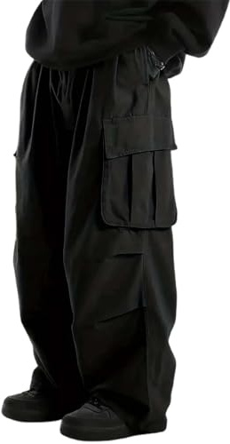 Generisch Baggy Jogger Pantaloni cargo da uomo con coulisse e vita elasticizzata, tasche, streetwear, pantaloni cargo baggy, jogging, pantaloni da trekking, Nero , 4XL