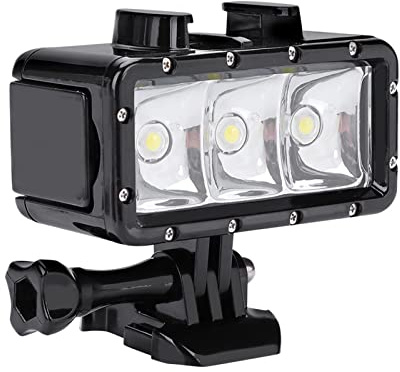 Tbest Mini Lampe Vidéo LED étanche pour Plongée sous-Marine, Super Lumineuse, 3 Modes D'éclairage, Longue Durée de Travail, Compatible avec Les Caméras d'action XiaoYi, Noir 75,5 Mm