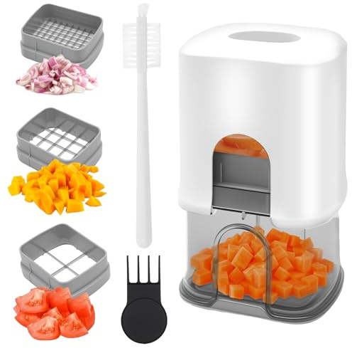 Chip Cutter, Potato Chipper with 3 Stainless Steel Blades Fast Cutting Potato Chip Cutter for French Fries Vegetable Chopper Food Chopper Dicer for Carrot, Onion, Cucumber