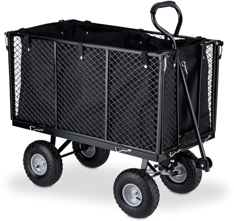 Gartenwagen Lastenwagen mit Luftreifen, 500 kg Tragkraft, Robuster Stahlrahmen, Klappbare Seitenteile, Herausnehmbare Innenplane mit Tragegriffen, Plattformwagen für Garten, Einkauf & Outdoor