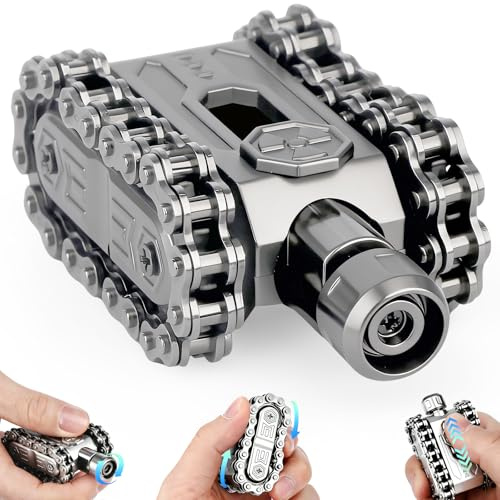 Tankkette Fidget Slider Handroller Metall Sensorisches Spielzeug für Kinder Erwachsene, Valentinsgeschenk für Männer Teenager, Silber