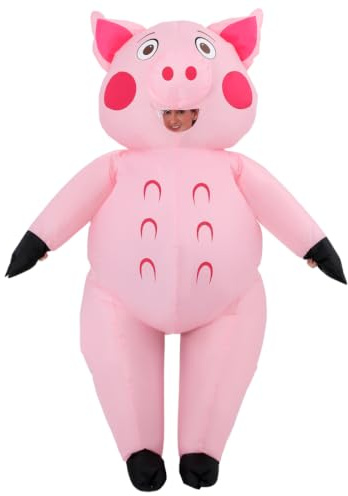 JASHKE Déguisement Cochon Gonflable Adulte Costume Cochon Rose Gonflable