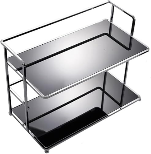 Estante organizador de acrílico y metal de 2 niveles, organizador de maquillaje y perfume para encimera de cocina, almacenamiento debajo del fregadero (color: negro)